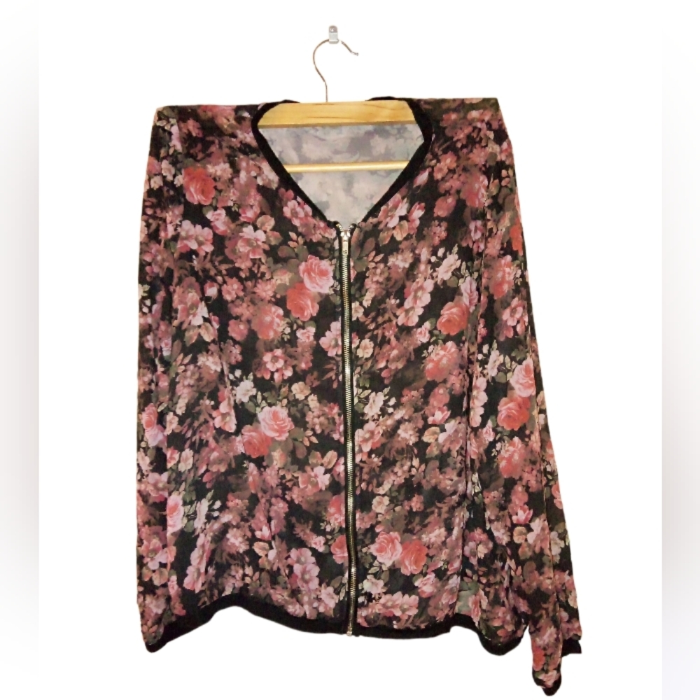 Maurices Black Floral Bomber Jacket